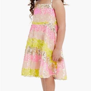 Bardot Junior Sequin Dress in Pink, Yellow, and Silver